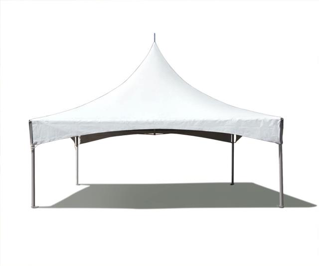 White 20x20 high peak frame tent, available to rent in Atlanta, Georgia